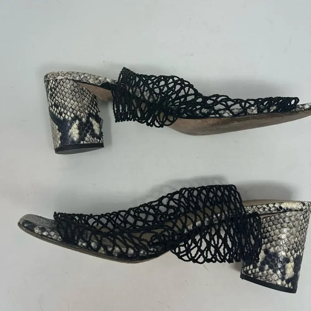 Veronica Beard Kasi Snakeskin Print Block Heel Mesh Slide Sandal In Black 8.5